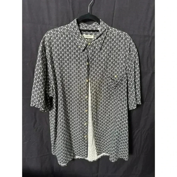 Men’s Summa Short Sleeve Button Up gray/green and cream print size L - Picture 1 of 3